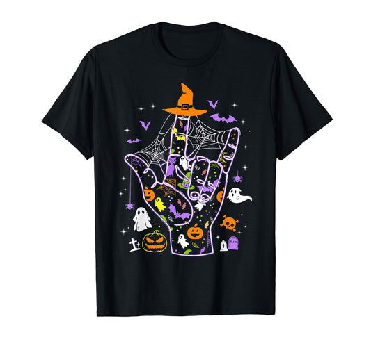 Retro Hands American Sign Language Boo Ghost ASL Halloween T-Shirt