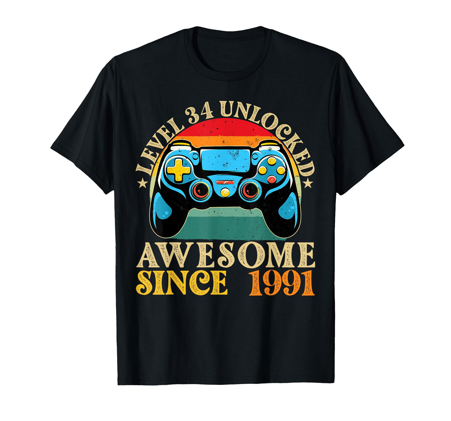 Level 34 Unlocked Awesome Since 1991 34th Birthday Gamer T-Shirt