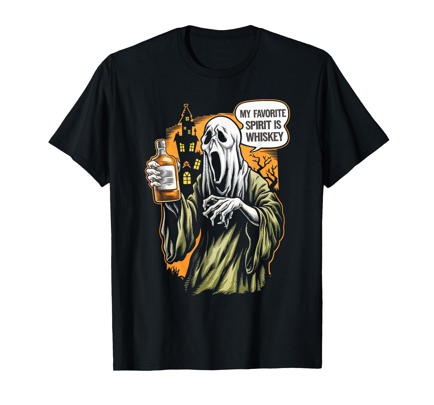 My Favorite Spirit Is Whiskey Ghost Halloween Whiskey T-Shirt