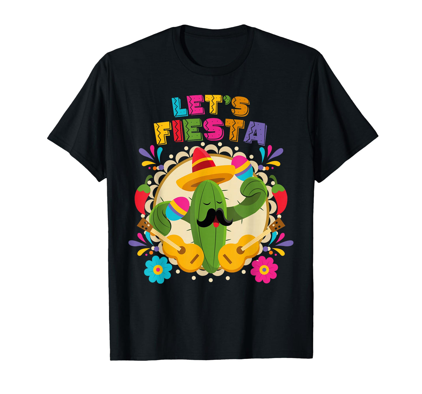 Lets Fiesta Cinco De Mayo with Guitar Cactus Sombrero T-Shirt