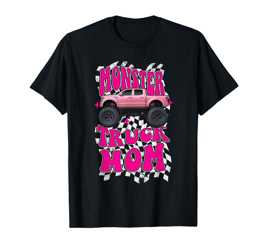 Monster Truck Mom Wavy Retro Vintage Pink Monster Truck T-Shirt