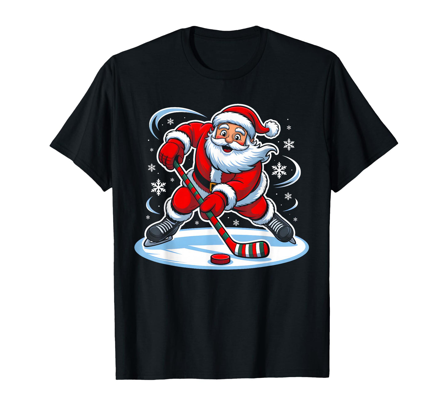 Santa Ice Hockey Christmas Funny Xmas Pajamas Boys Men Sport T-Shirt
