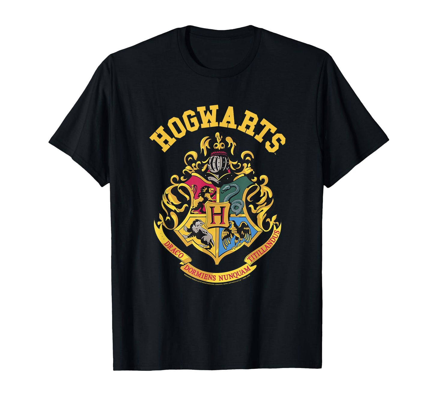 Popfunk Harry Potter Hogwarts Logo T-Shirt - Men's Unisex-Adults Black Small Classic Fit Short Sleeve Cotton 65% Polyester 35% T-Shirt