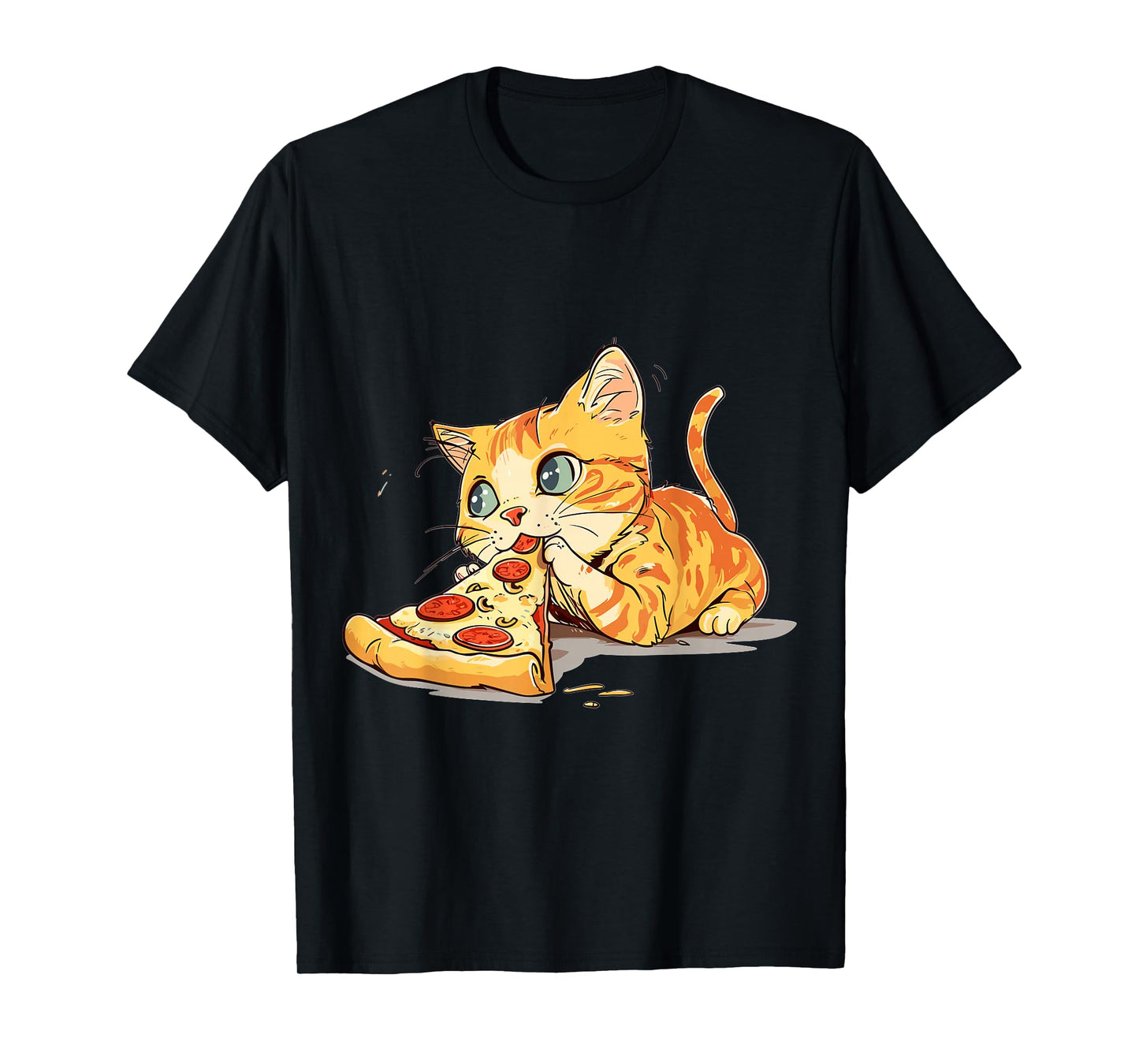 Funny Cat eating Pizza Anime Kawaii Graphic T-Shirt