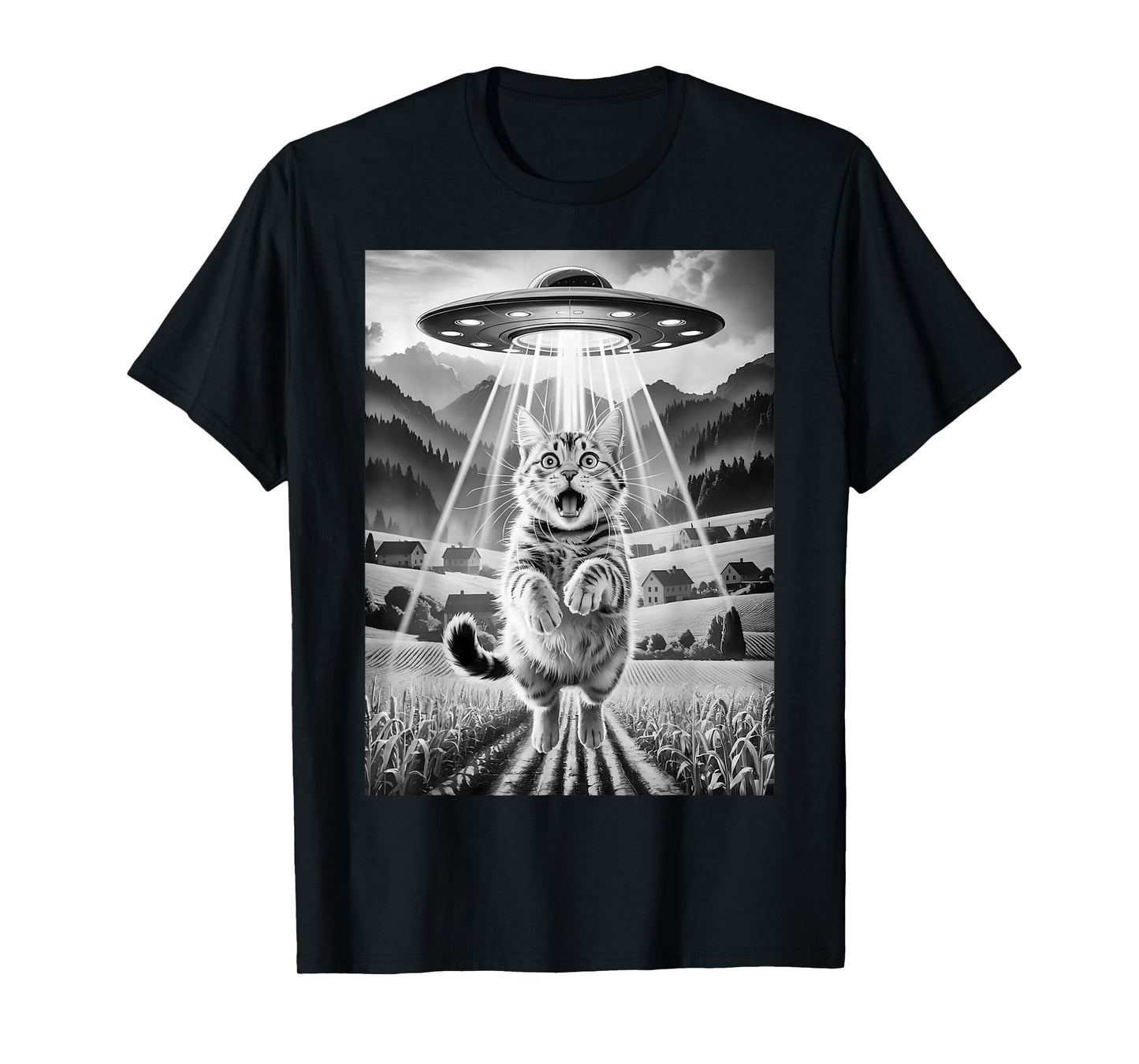 Cat UFO Alien Abduction Funny Graphic Tees Men Women Kids T-Shirt