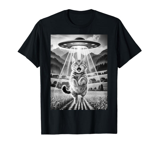 Cat UFO Alien Abduction Funny Graphic Tees Men Women Kids T-Shirt