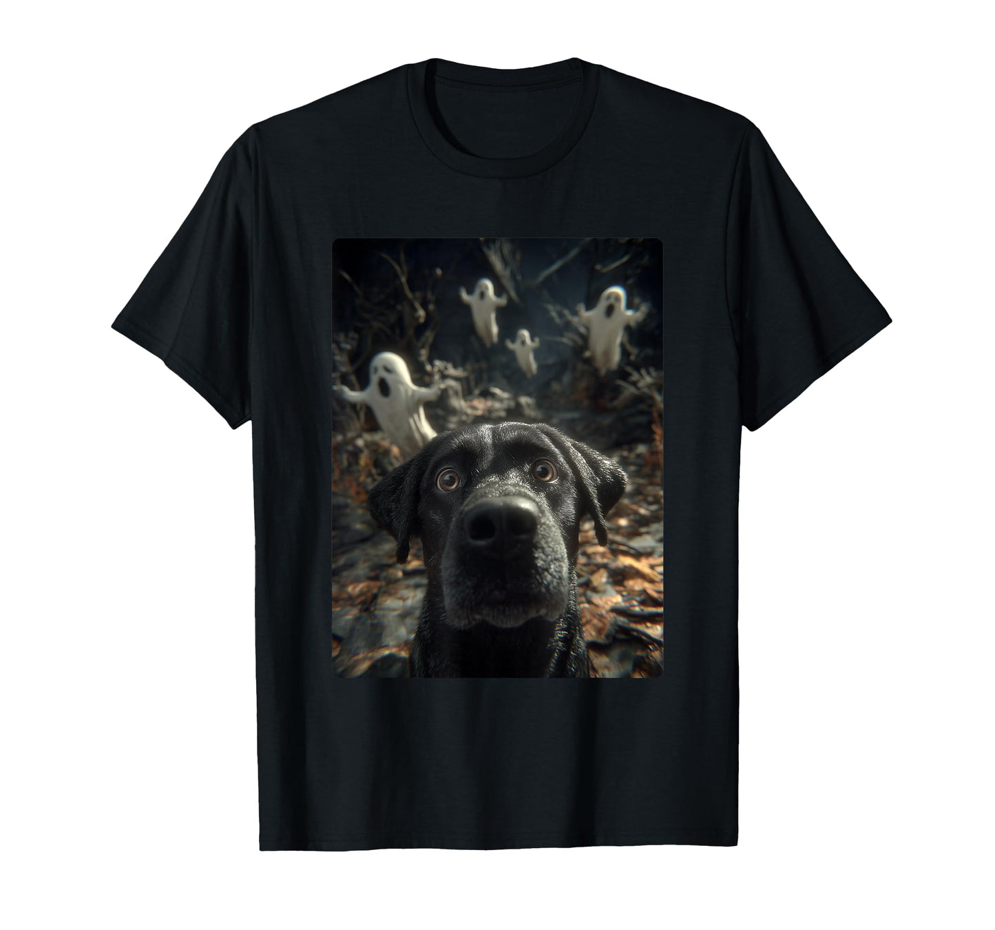 Labrador Selfie with Ghosts Haunted Forest Halloween Dog T-Shirt