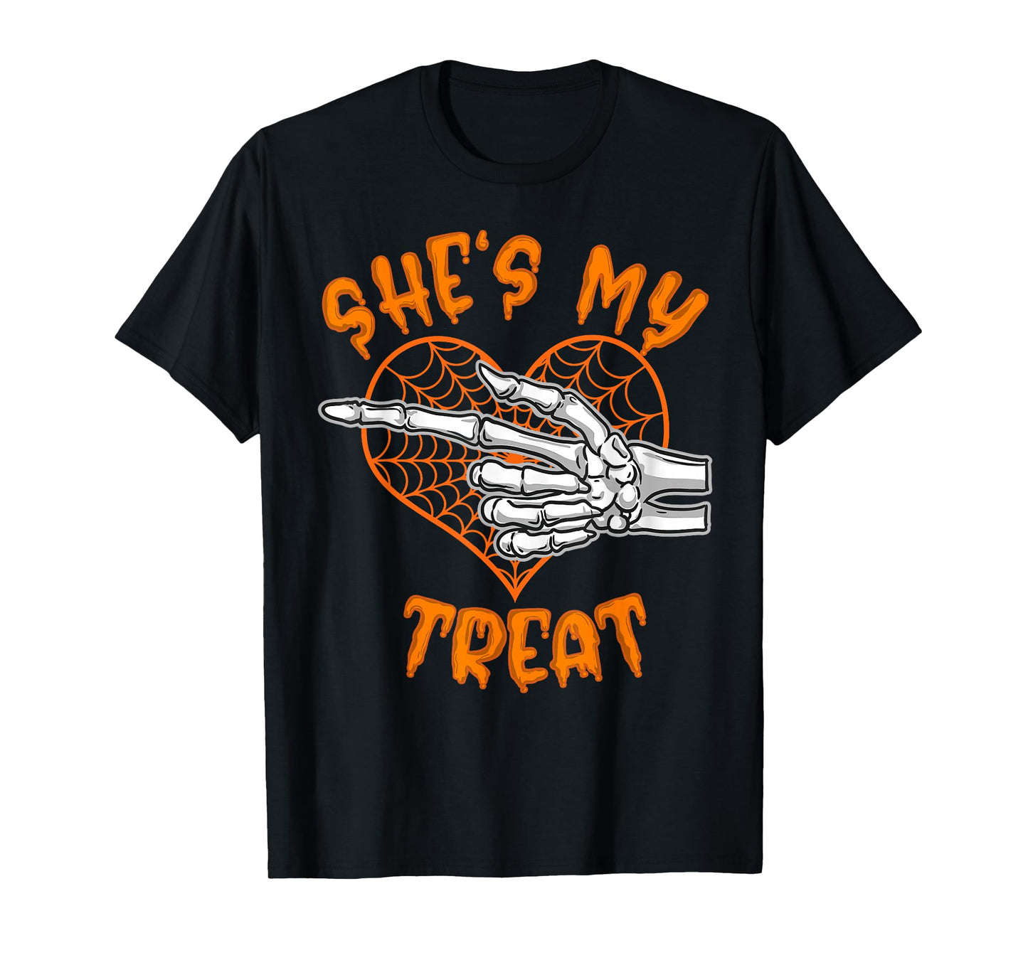 Halloween She's My Treat Funny Ghost Skeleton Spooky Couples T-Shirt