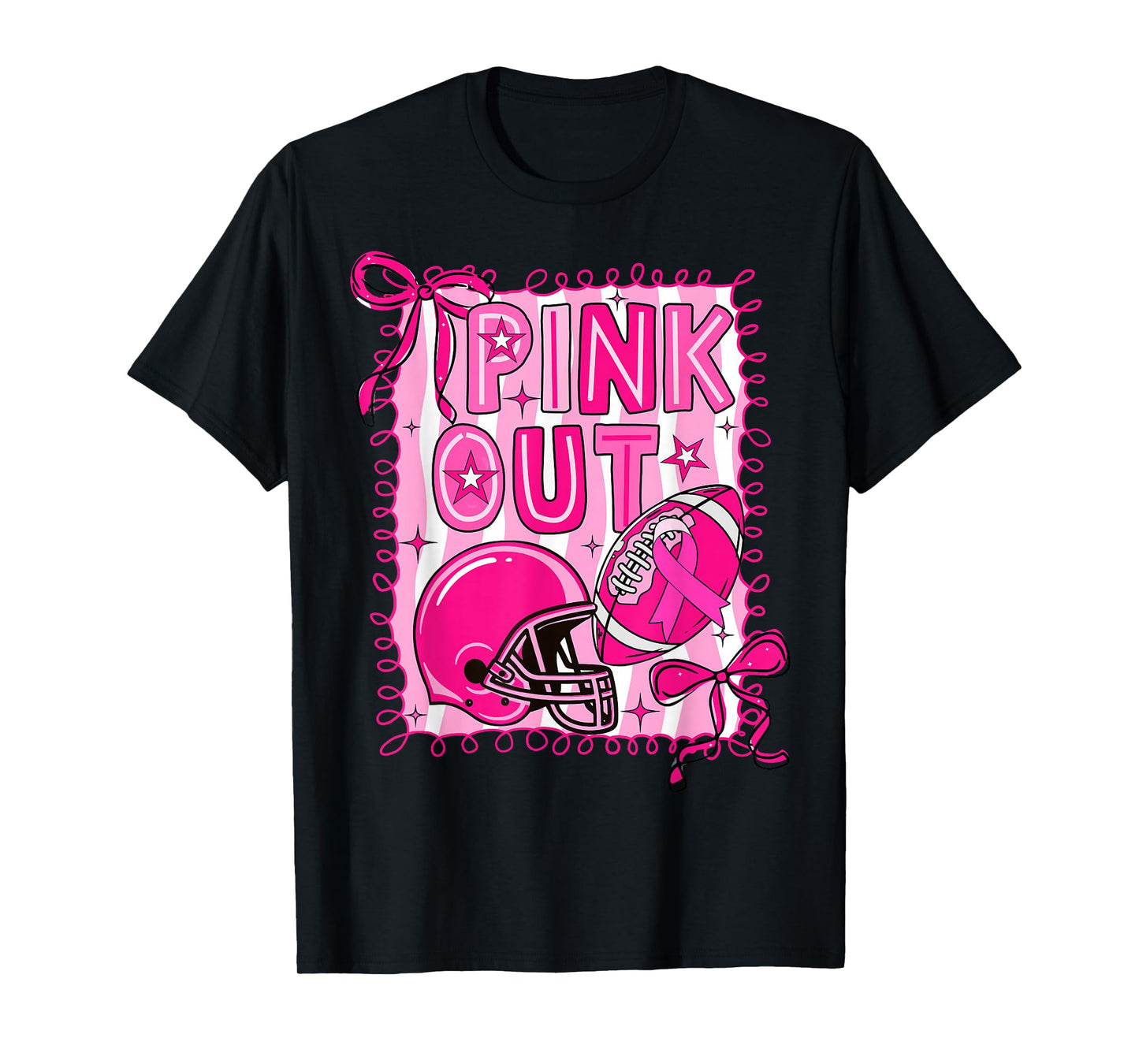 Pink Out Football Breast Cancer Awareness Coquette Women Bow T-Shirt