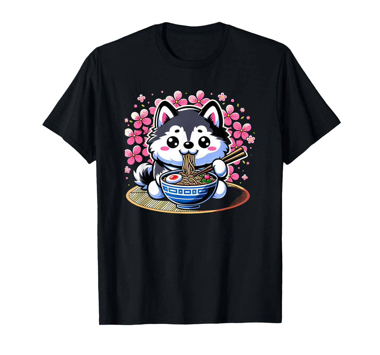 Kawaii Siberian Husky dog Eating Ramen T-Shirt
