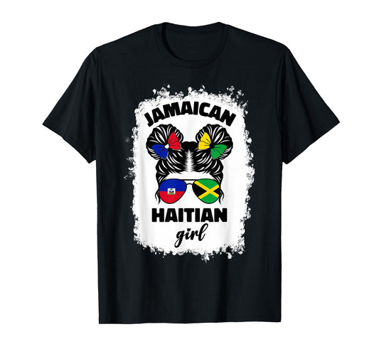 Half Jamaican Haitian Jamaica Flag Haiti Ayiti Kids Girls T-Shirt