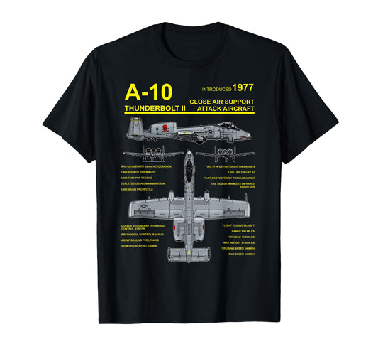 A-10 Thunderbolt II Warthog Military Jet Blueprint T-Shirt