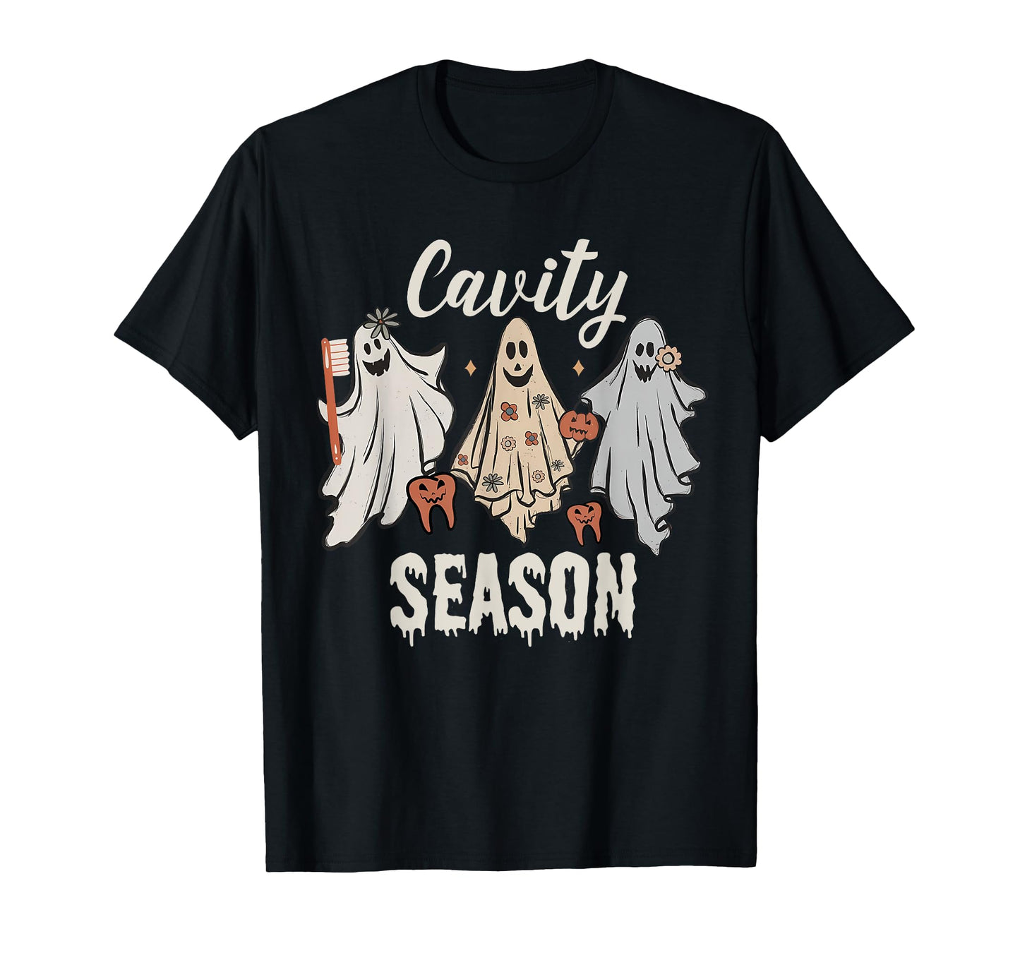 Cavity Season Halloween Funny Dental Ghosts And Toothbrush T-Shirt