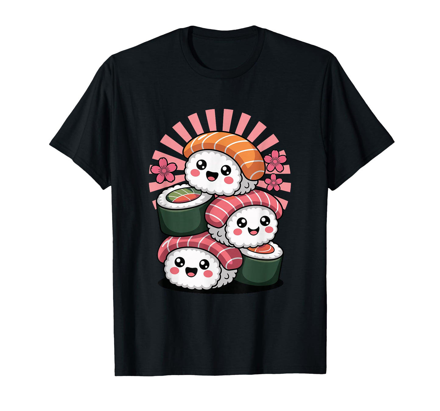 Happy Kawaii Sushi Stack Cute Sushi Face Roll Characters T-Shirt