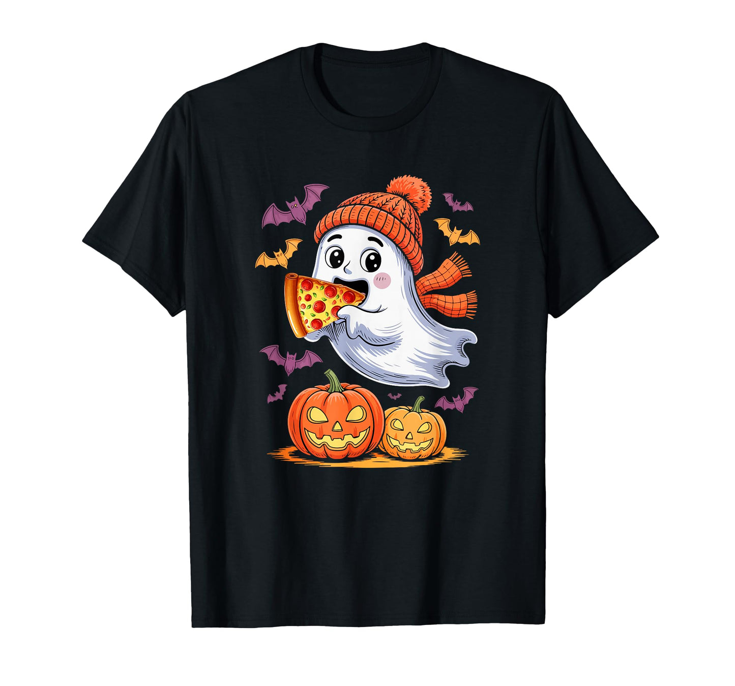 Cute Boo Ghost Eating Pizza Halloween Food Lover Kids Family T-Shirt