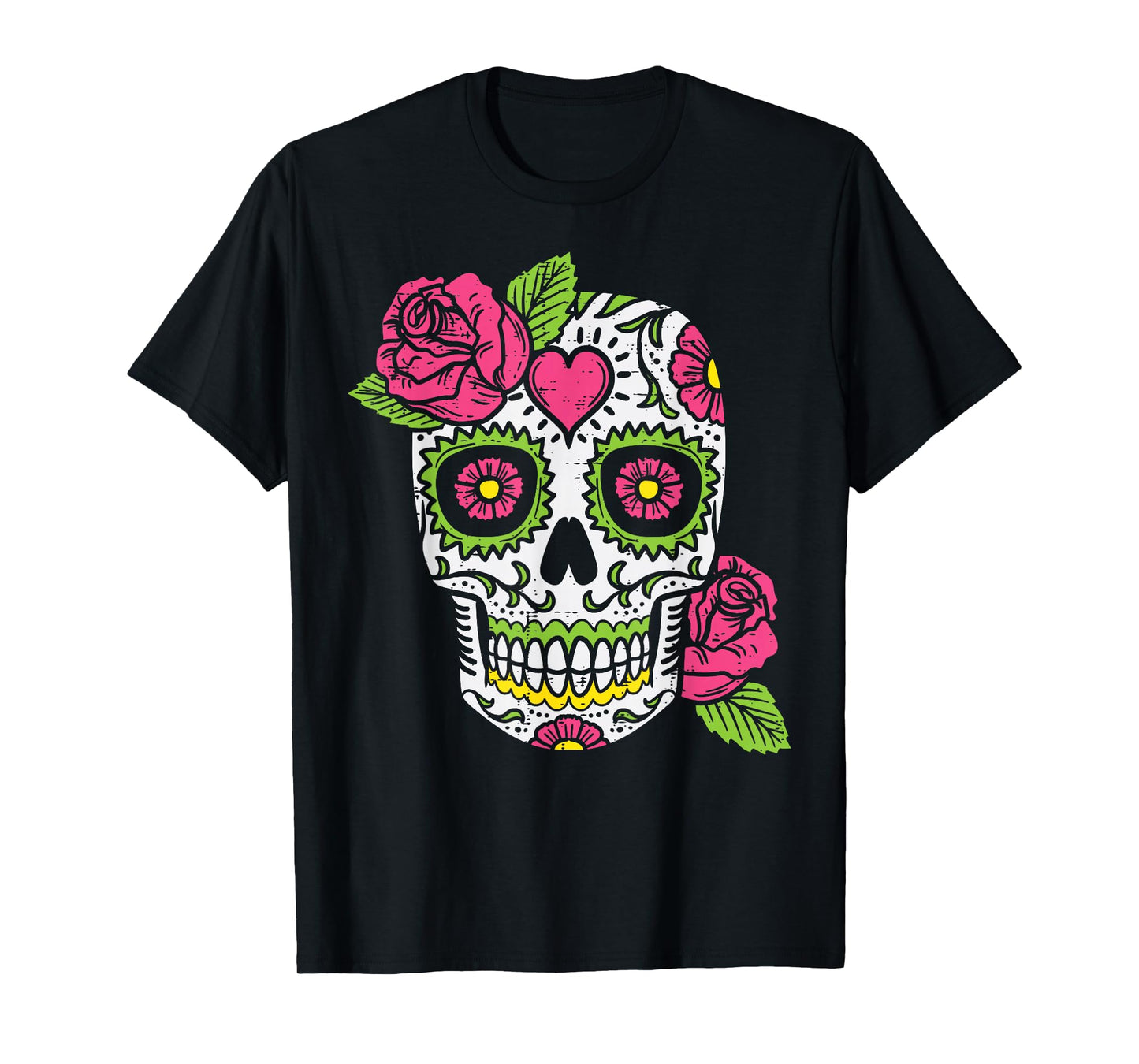 Pink Rose Sugar Skull Dia De Los Muertos Mexican Halloween T-Shirt