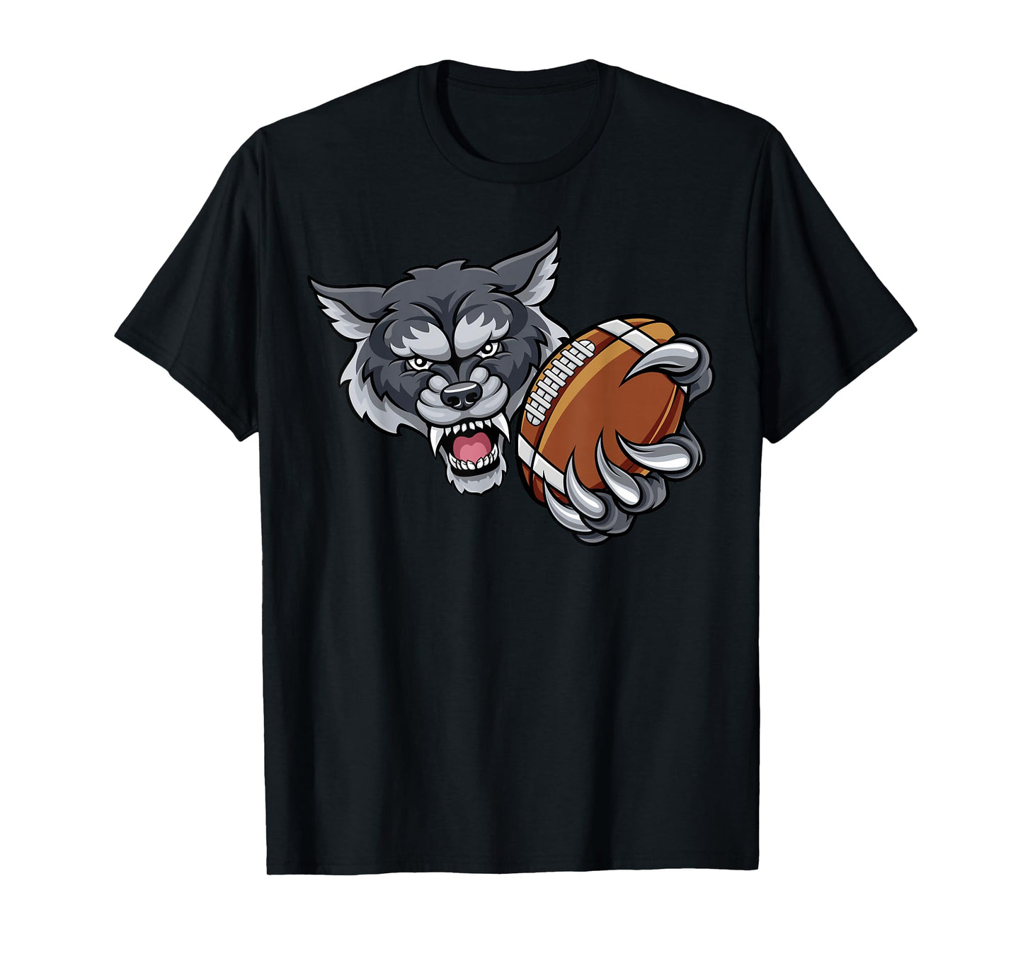 Wolf Cartoon Sports Team Mascot American Football Ball T-Shirt