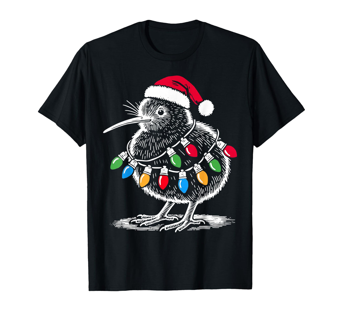 Vintage Kiwi Bird Santa Hat Christmas Light Birding Animal T-Shirt