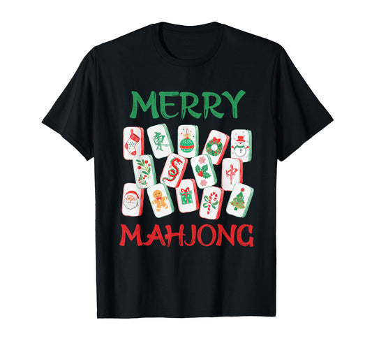 Watercolor Christmas Mahjong Tiles Chinese Mah Jong Xmas T-Shirt