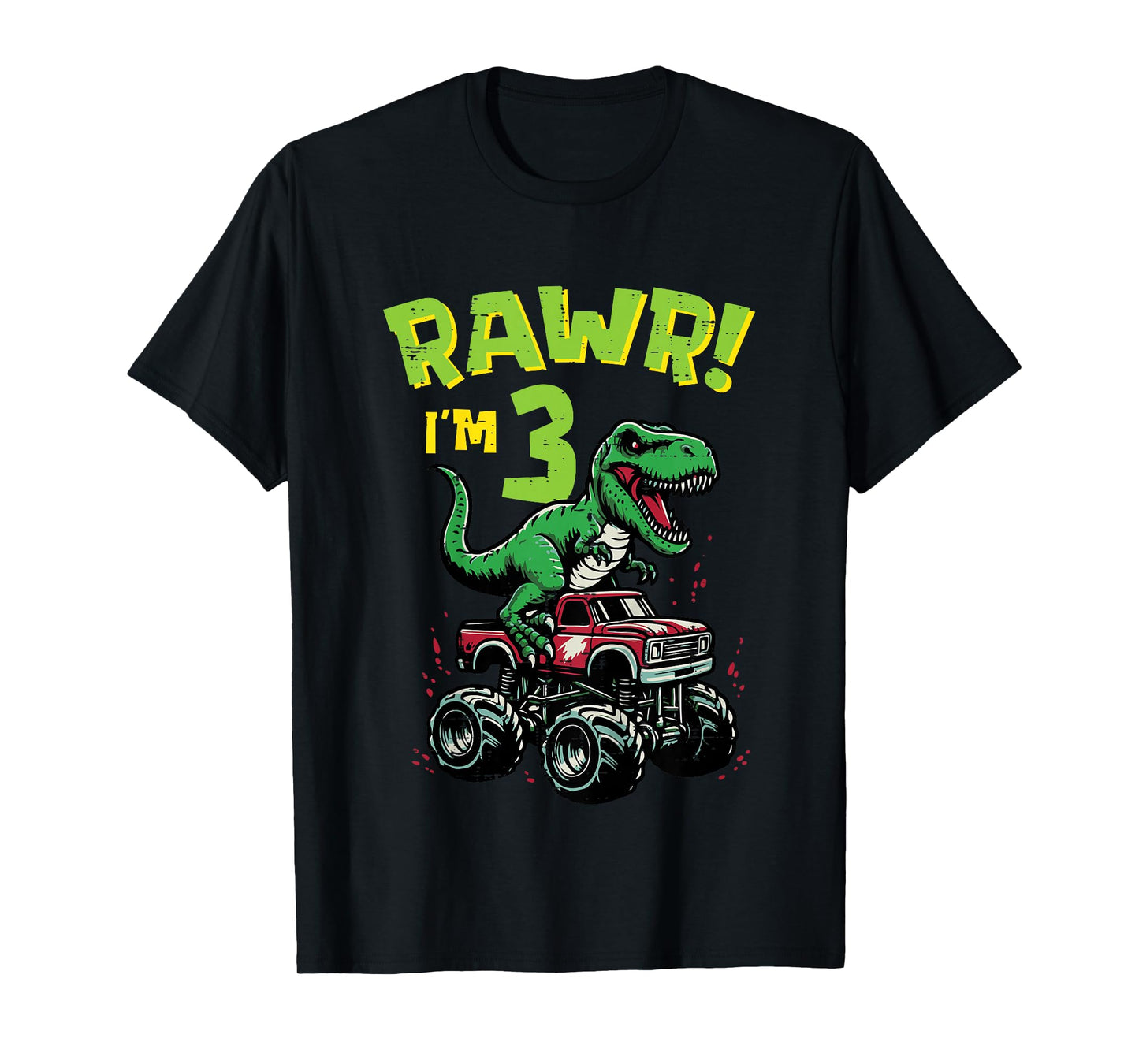 Kids Rawr Im 3 Dino On Monster Truck 3rd Birthday Trex Boys Kids T-Shirt