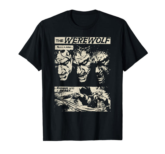 Classic Horror Movie Monster Horror Comic Werewolf Man Wolf T-Shirt