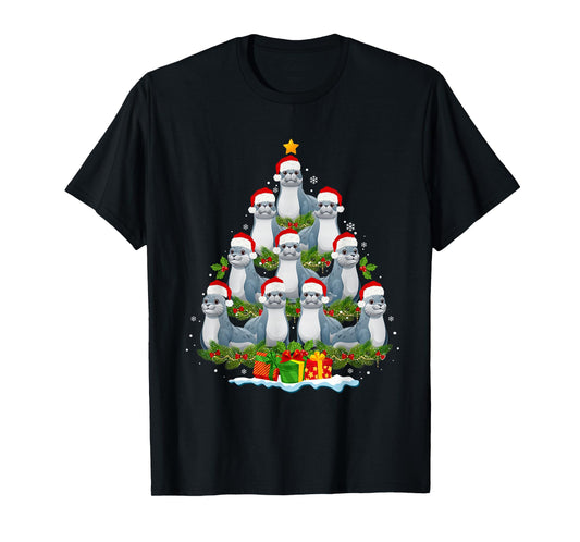 Seal Christmas Tree Lights Funny Xmas Sea Animals Lover T-Shirt
