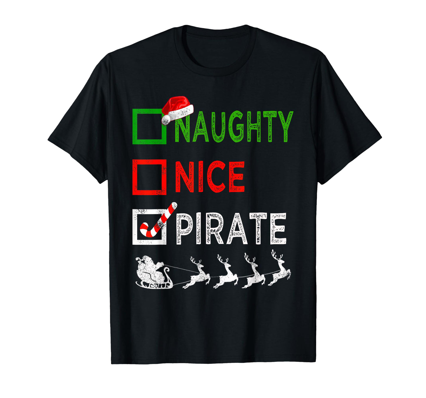 Naughty Nice Pirate Christmas Pajamas Funny Santa Hat Xmas T-Shirt