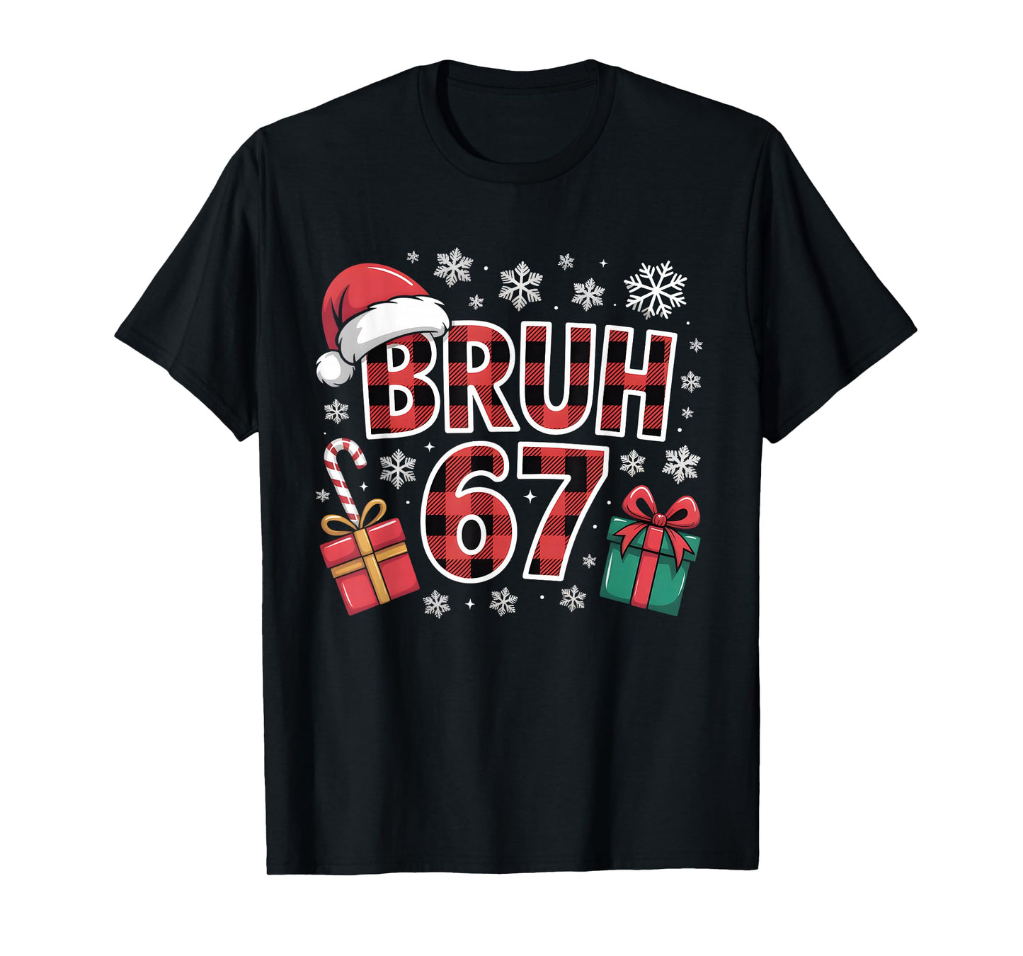 Funny Bruh 67 Buffalo Plaid Christmas Six Seven Meme Teens T-Shirt