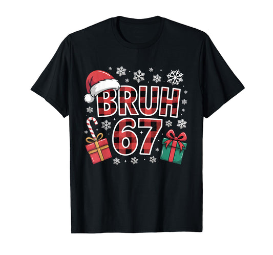 Funny Bruh 67 Buffalo Plaid Christmas Six Seven Meme Teens T-Shirt