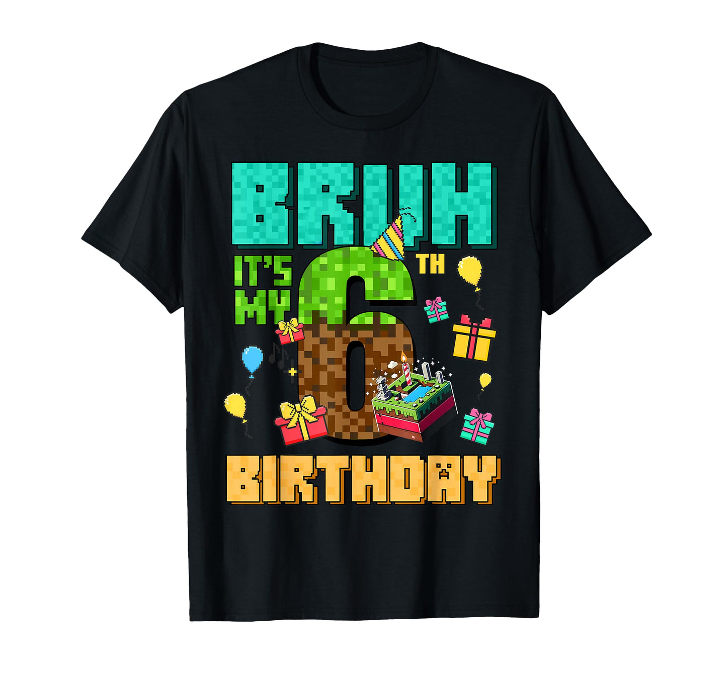Vintage Bruh Its My 6th Birthday Game Gift for Boy Girl Kid T-Shirt