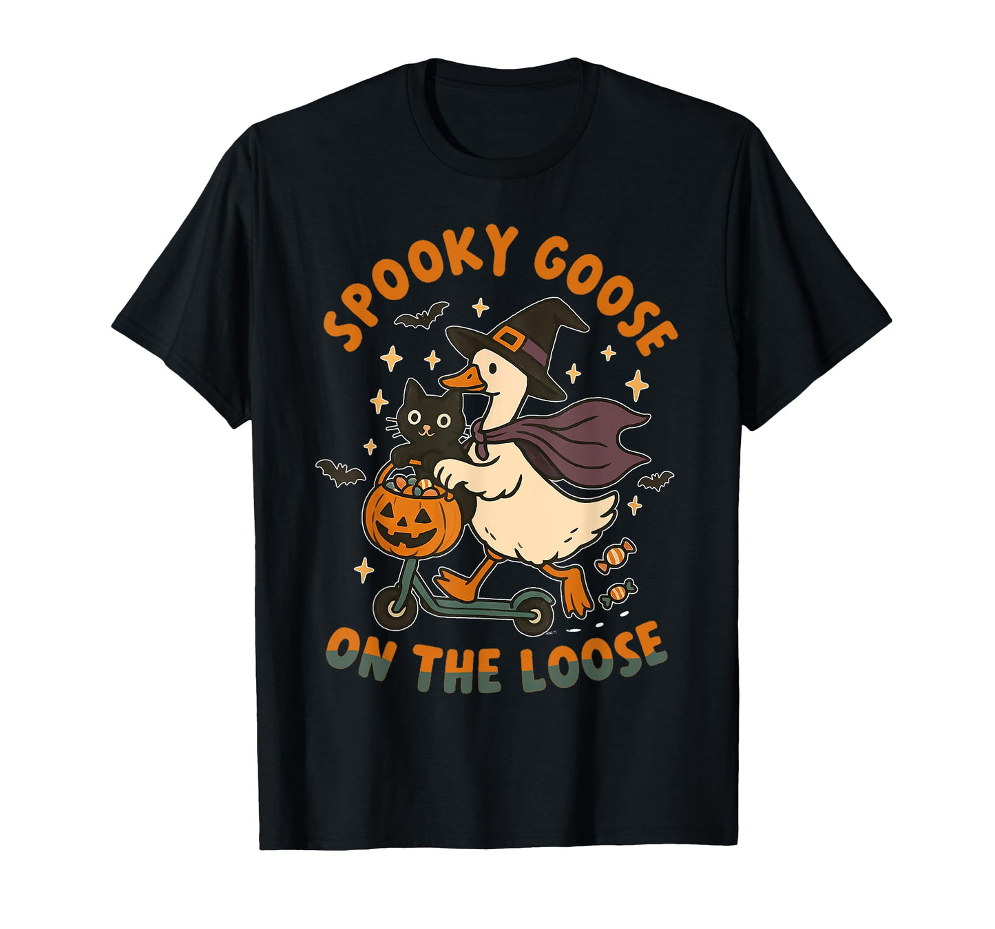 Spooky Goose On The Loose Witch Silly Goose Animal Halloween T-Shirt