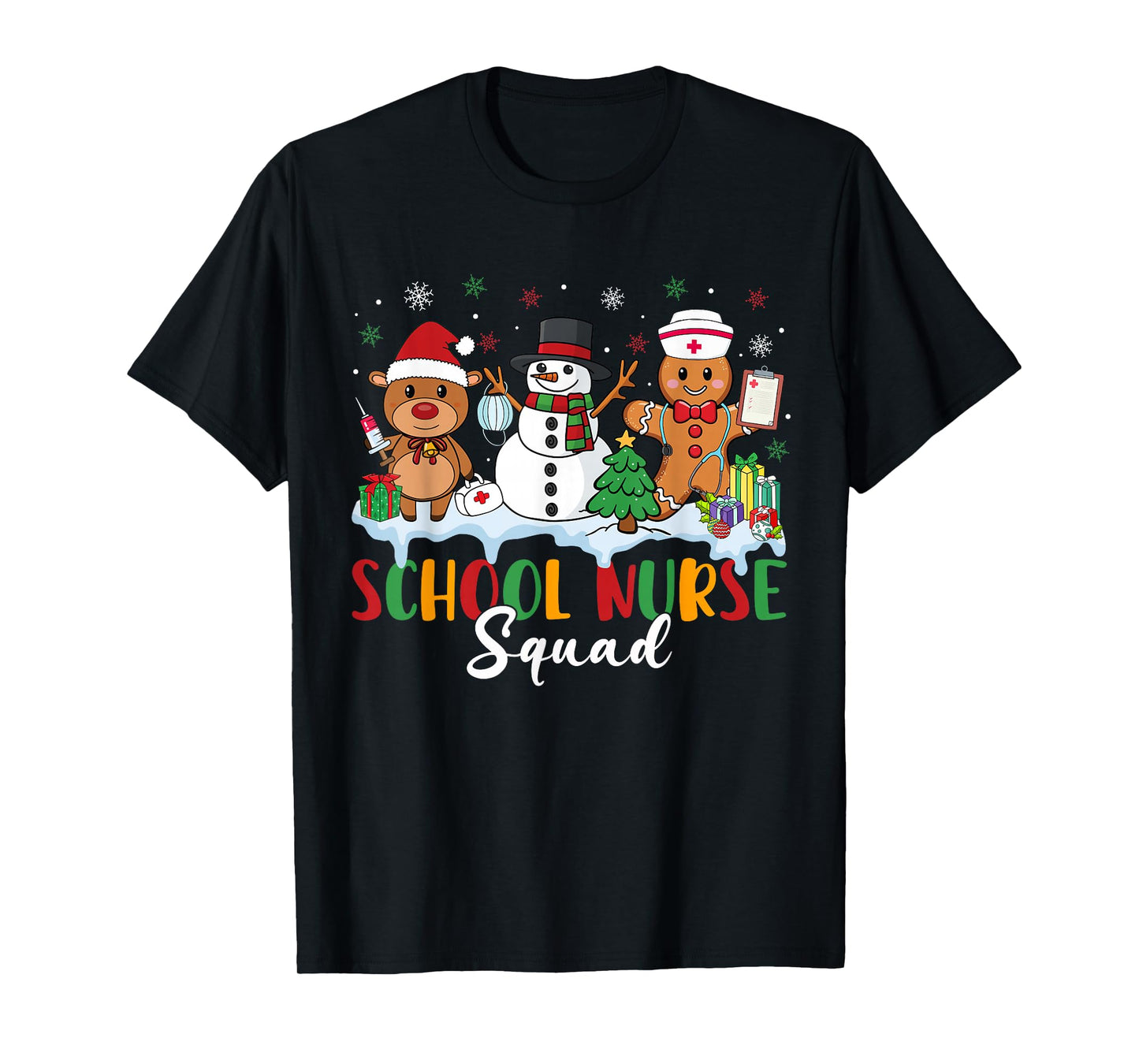 School Nurse Squad Reindeer Snowman Gingerbread Christmas T-Shirt