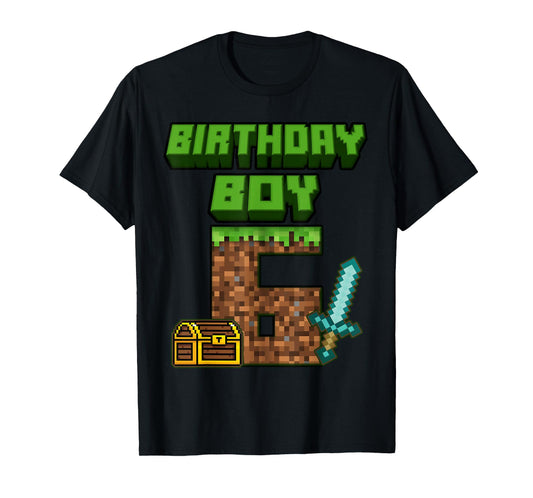 6th Birthday Boy 6 Years Old Gamer Pixel Birthday Boys T-Shirt