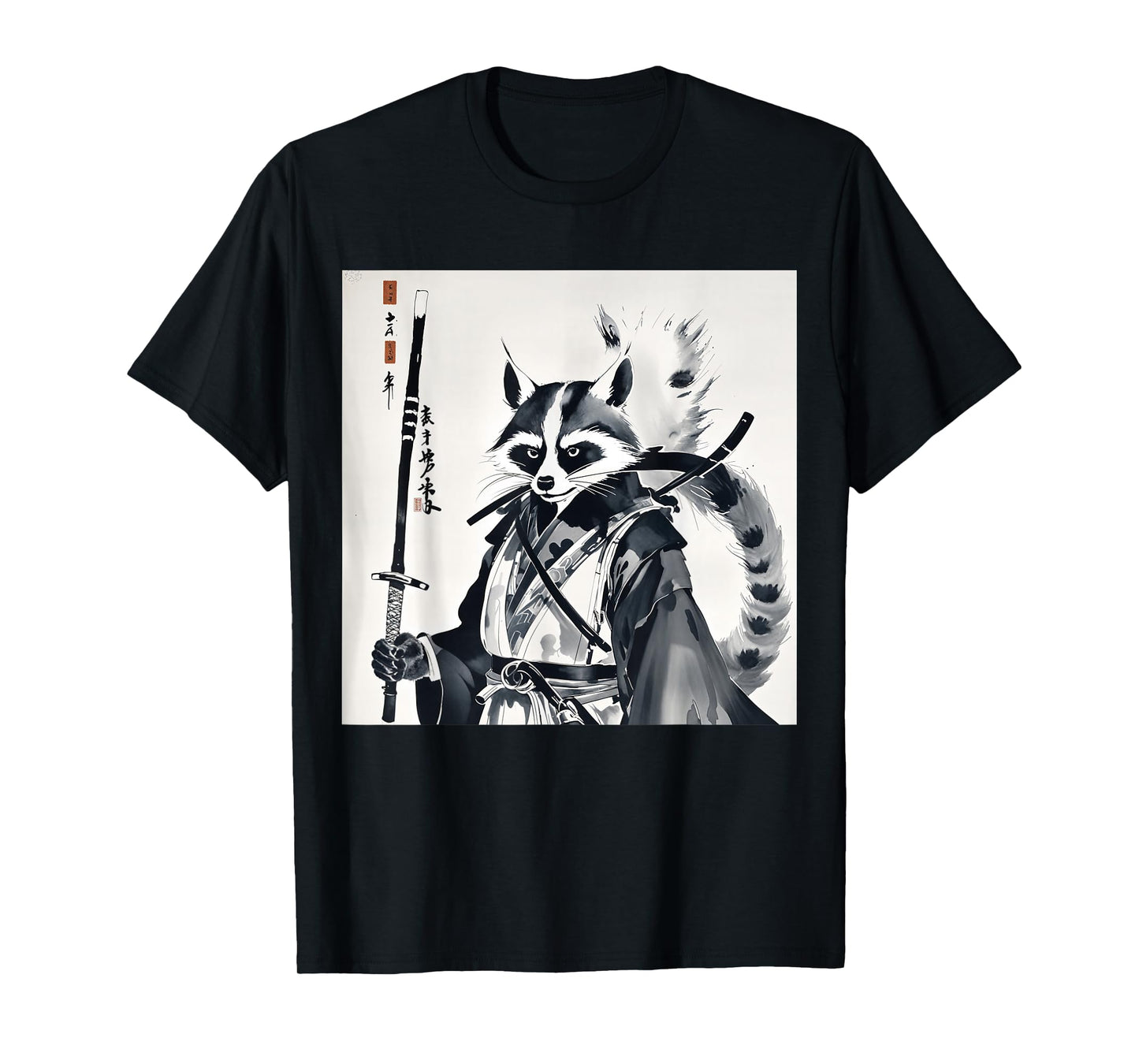 Samurai Raccoon Graphic Warrior Art Japanese Anime Ukiyo-e T-Shirt
