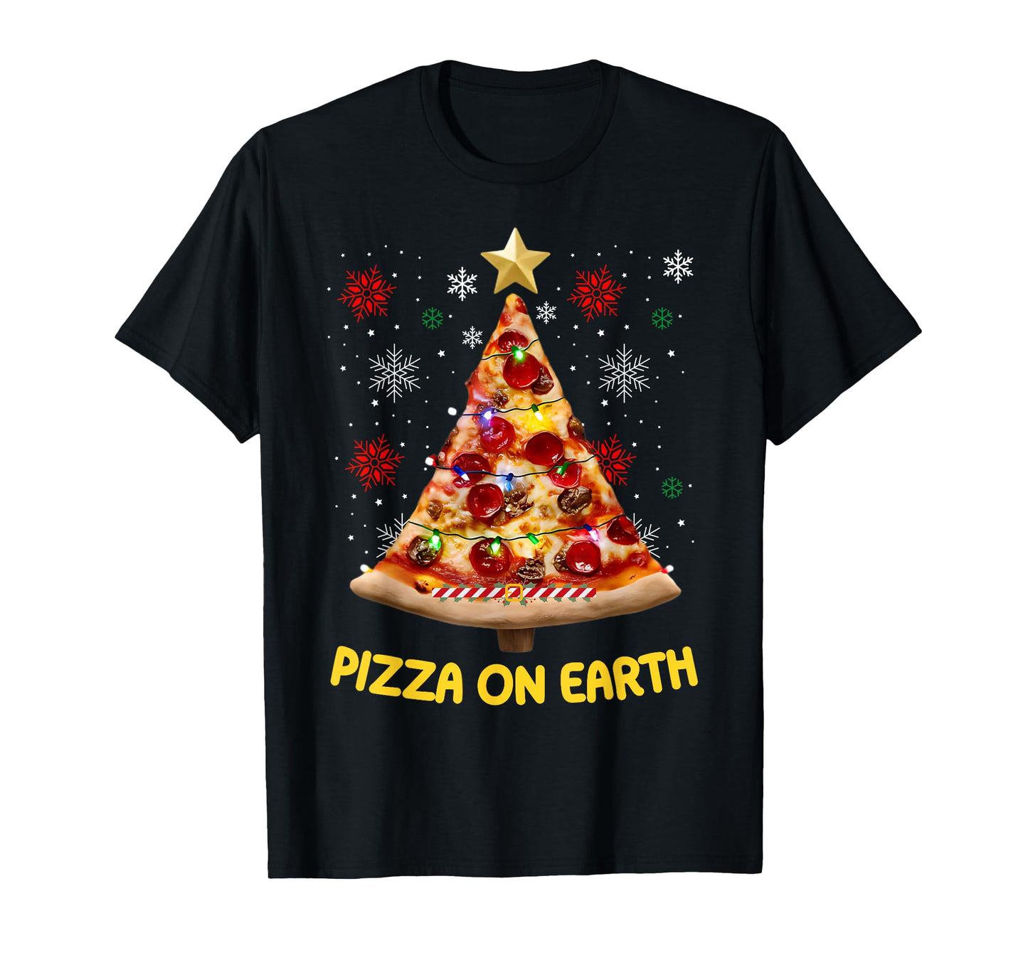 Pizza on Earth Christmas Tree Funny Xmas Pizza Fast Food Tee T-Shirt