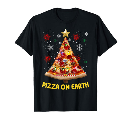 Pizza on Earth Christmas Tree Funny Xmas Pizza Fast Food Tee T-Shirt