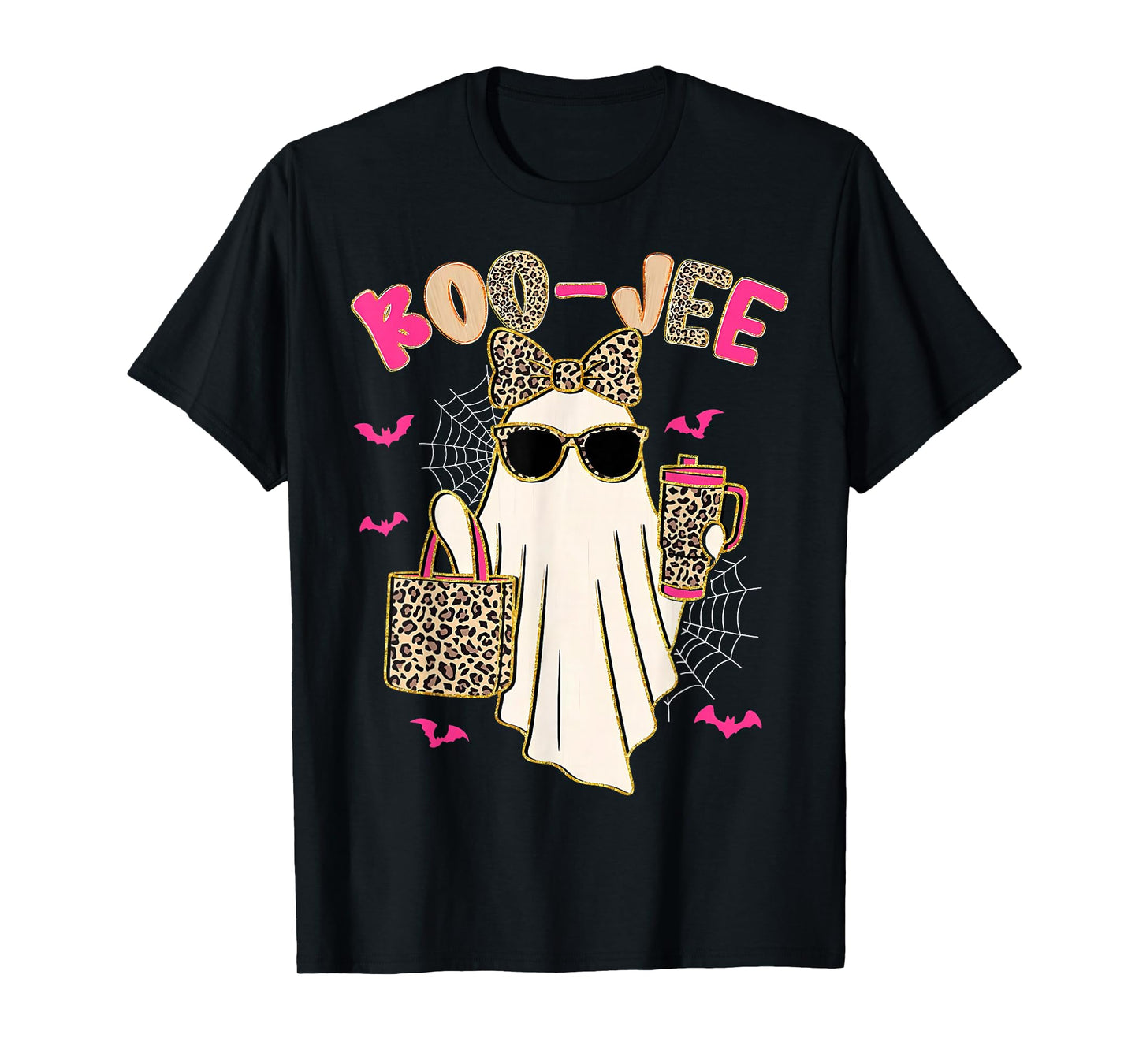 Coquette Leopard Ghost Coffee Boo JEE Halloween Boujee T-Shirt