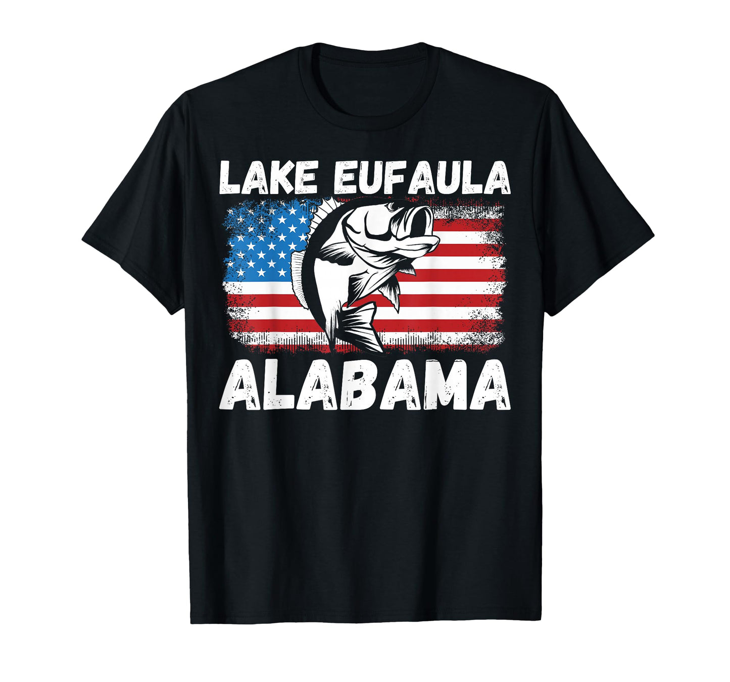 Lake Eufaula Alabama USA Patriotic Bass Fishing Fisherman T-Shirt