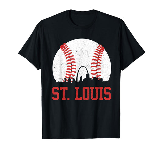St. Louis Cityscape Vintage Baseball City Men Women Kids T-Shirt