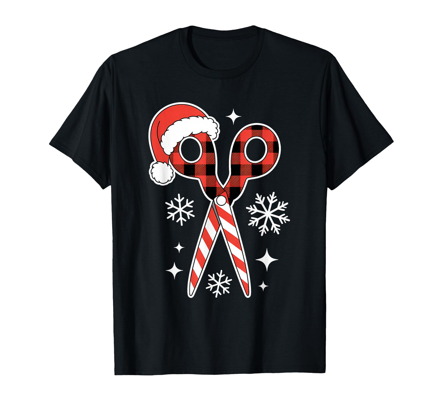 Christmas Buffalo Plaid Scissors with Santa Hat Men Women T-Shirt