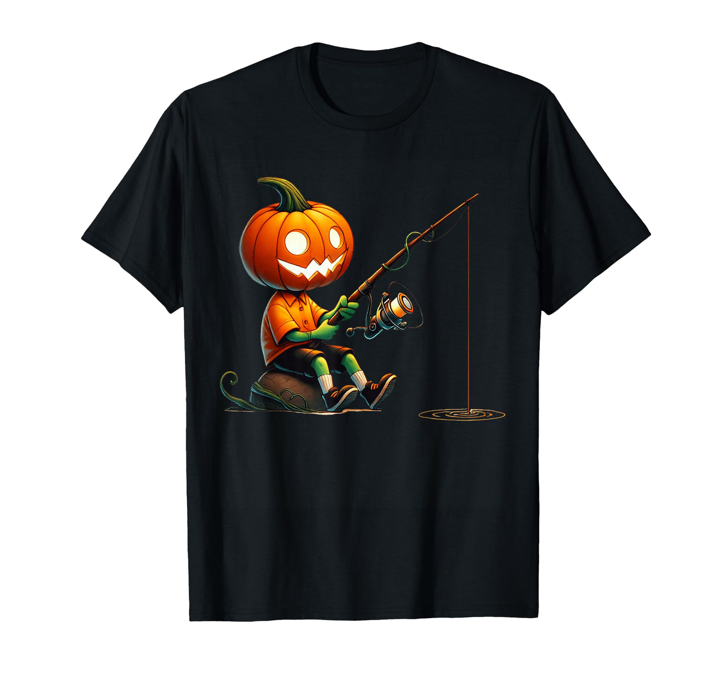Pumpkin Face Fishing Halloween Costume Men Boys Kids T-Shirt
