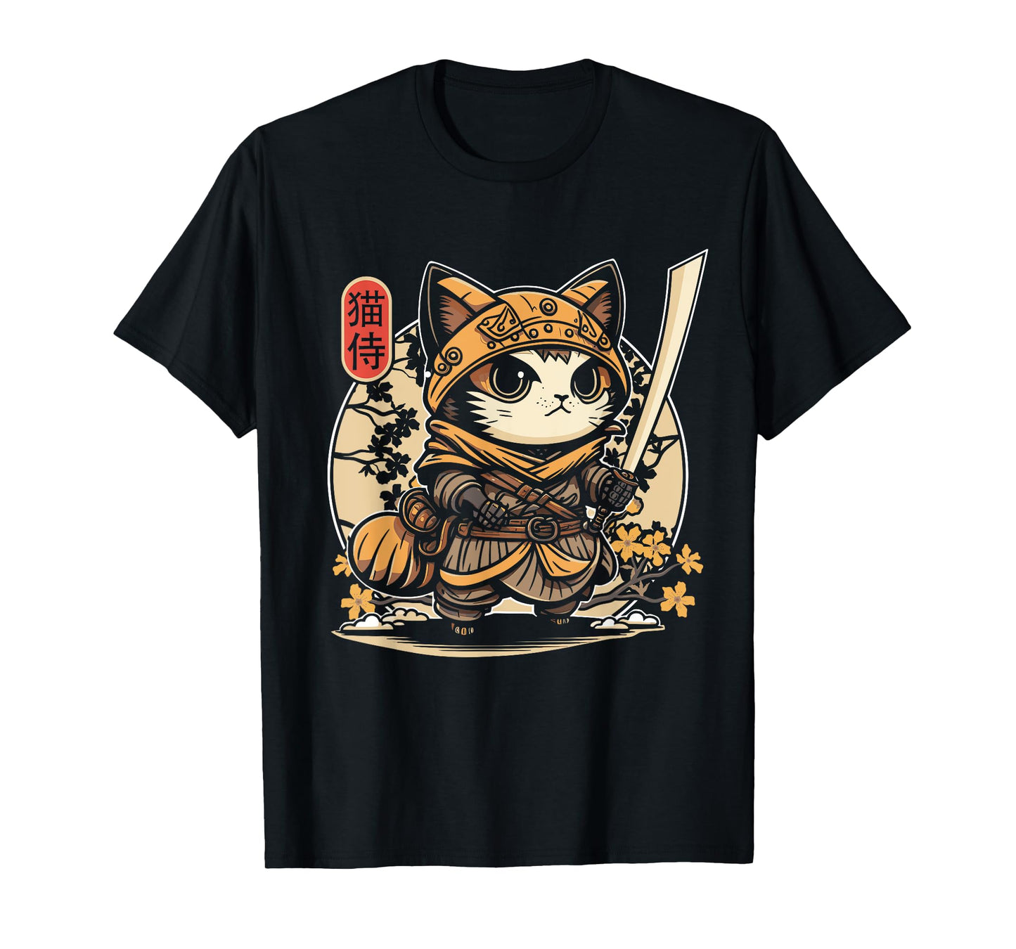 Japanese Samurai Cat Tattoo, Kawaii Ninja Cat T-Shirt