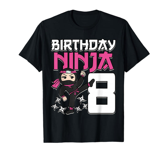 Birthday Ninja 8 Girl Pink Shinobi Themed 8th B-Day Party T-Shirt