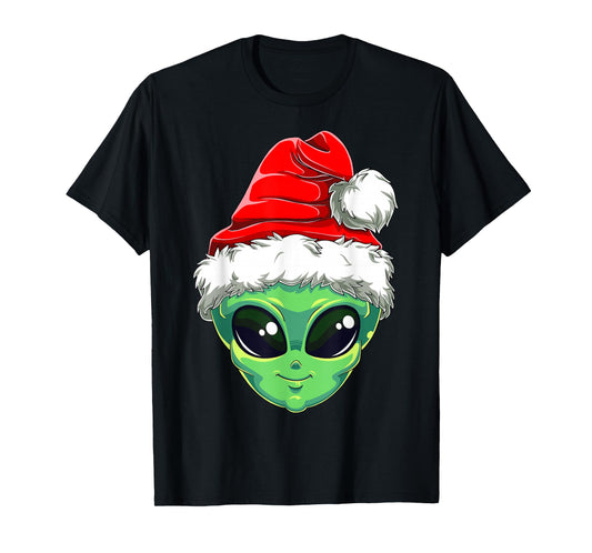 Christmas Alien Santa Costume Funny UFO Santa Hat Xmas Kids T-Shirt