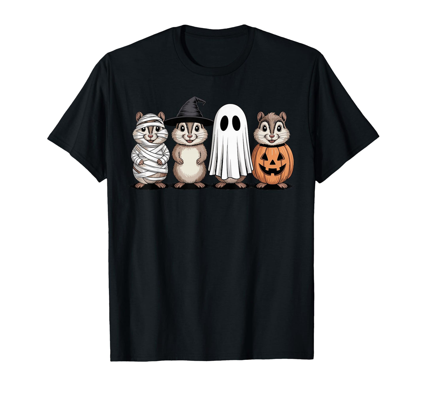 Spooky Ghost Chipmunk Pumpkin Halloween Skeleton T-Shirt
