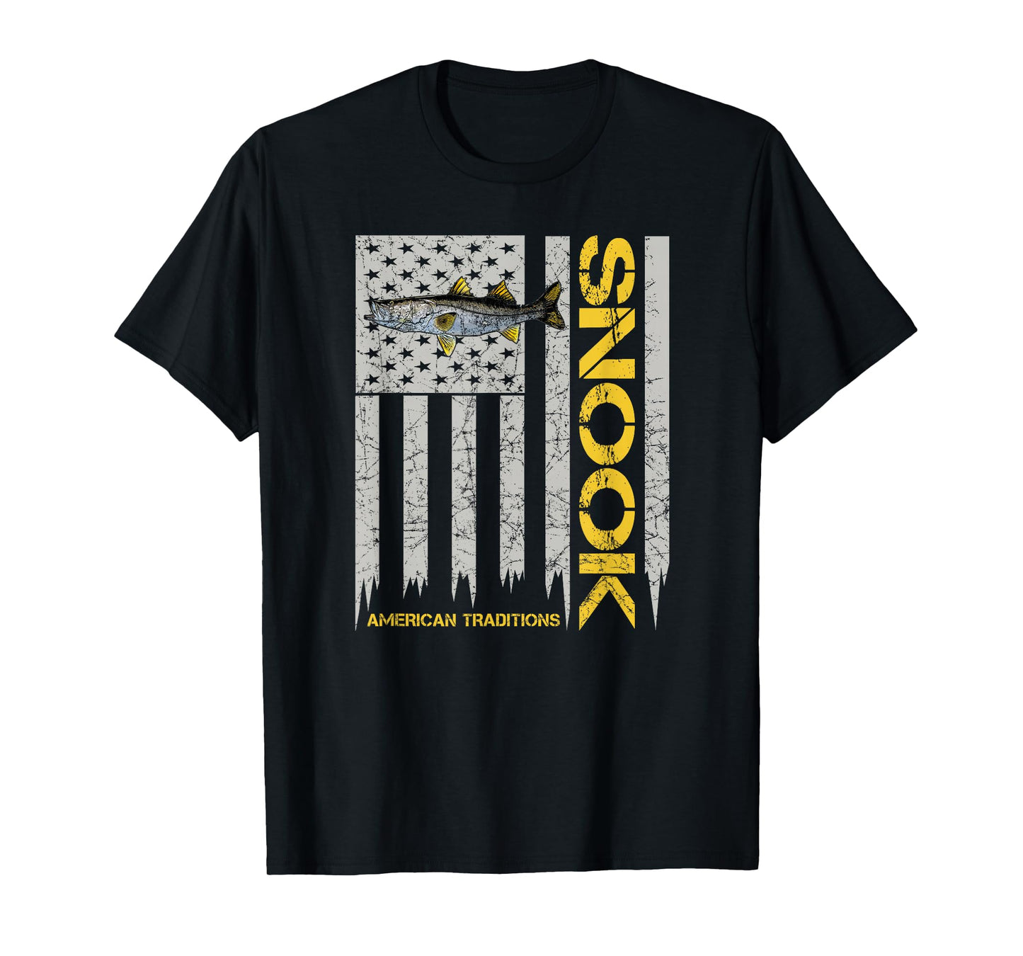 Snook Fisherman - Vintage Style American Flag Snook Art Fish T-Shirt