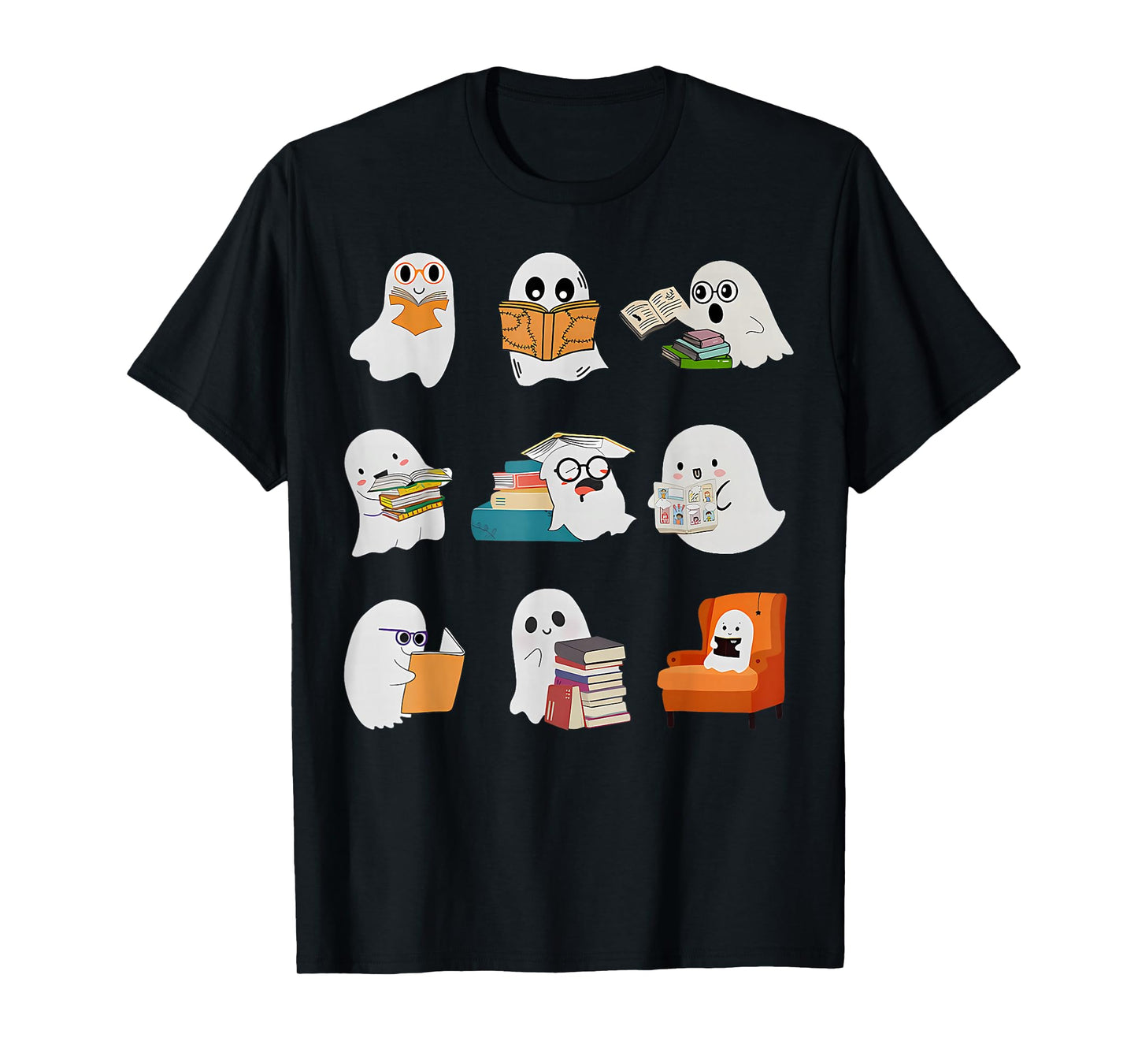 Ghost Reading Teacher Halloween Librarian Book Lover School T-Shirt