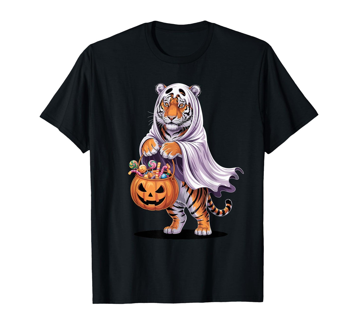 Halloween Tiger Ghost Pumpkin Trick Or Treat Candies T-Shirt