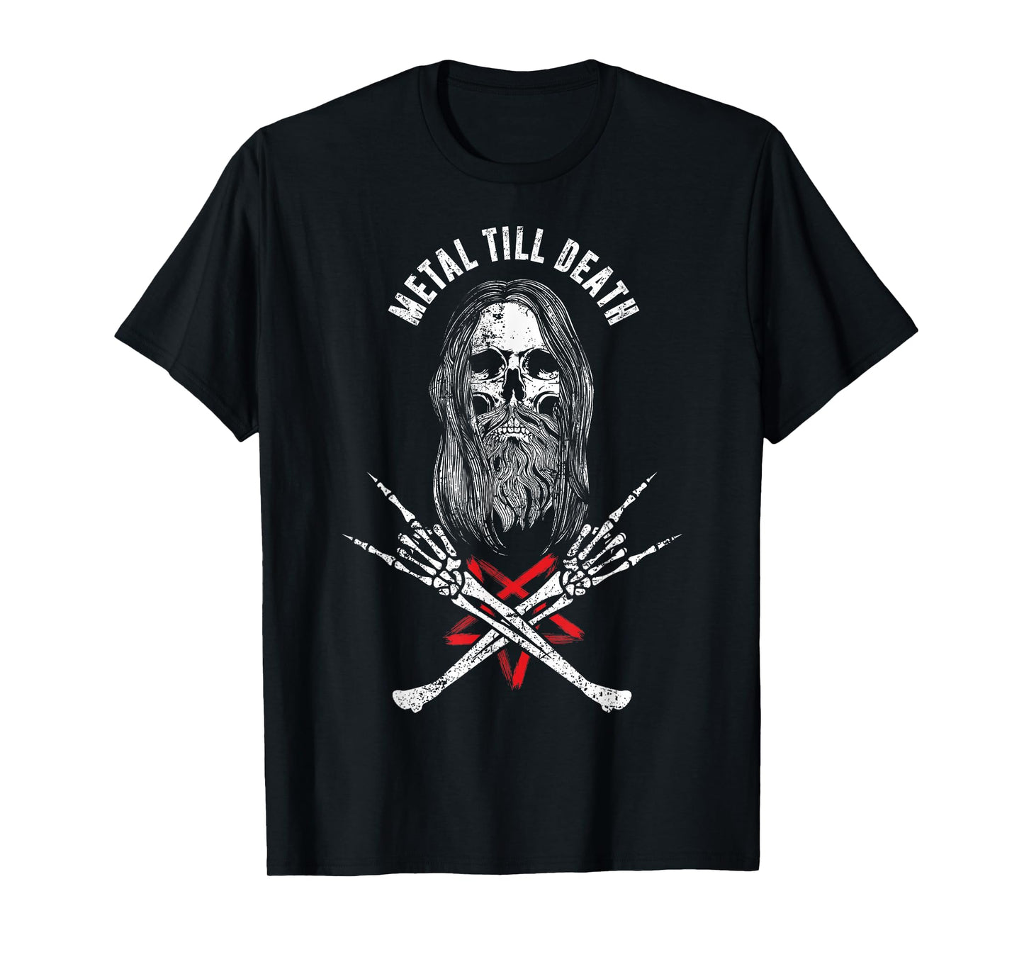 Rock Heavy Metal Till Death - Bearded Skull Metalhead T-Shirt