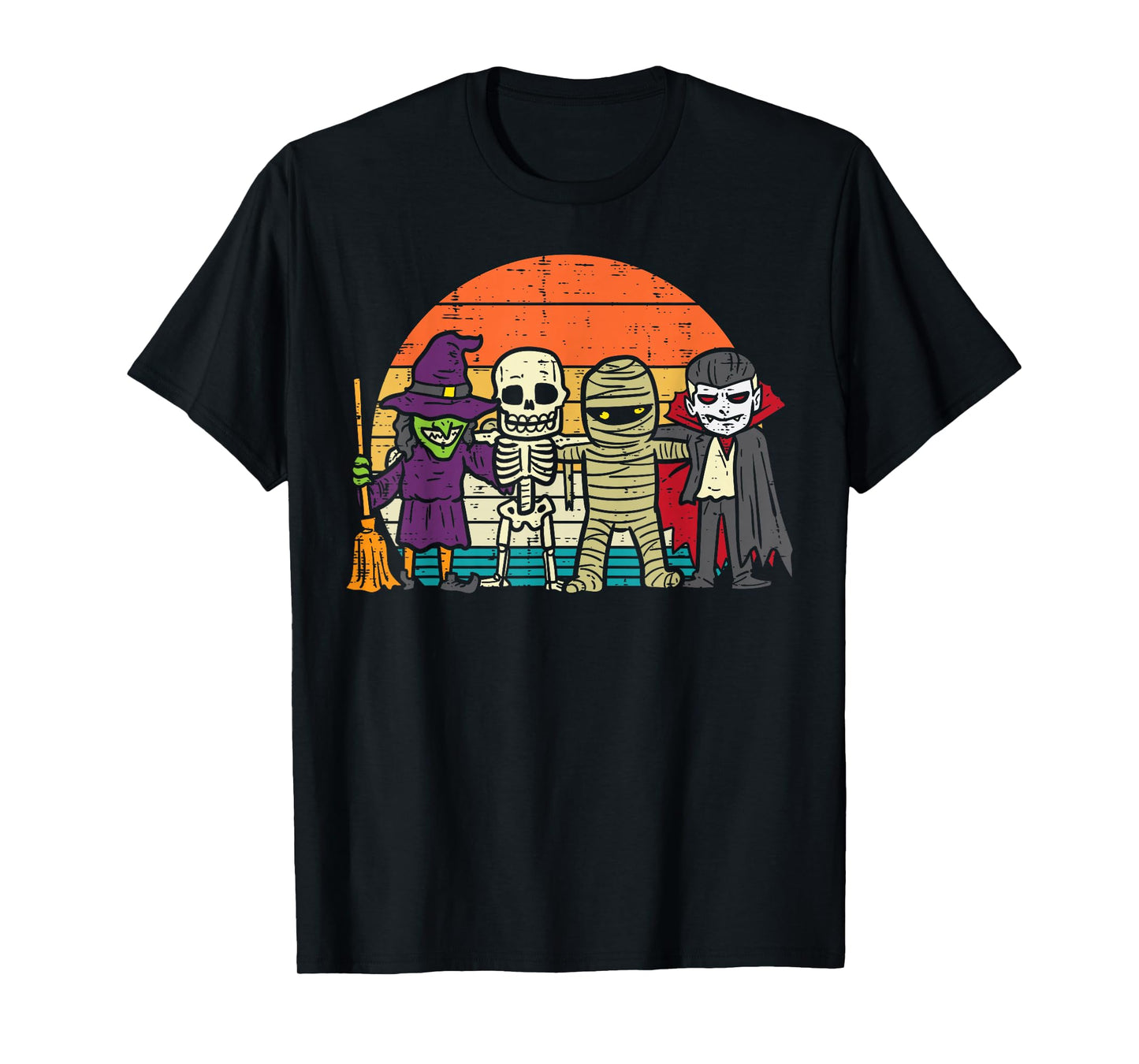 Witch Skeleton Mummy Vampire Retro Halloween Boys Girls Kids T-Shirt